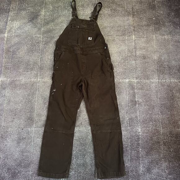 Carhartt Pants - Women's Carhartt Loose Fit Canvas Double Front Knee Brown Work Bib Overalls Sz S